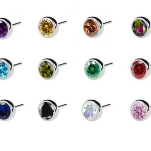 3mm bezel set threadless white 5a grade crystal (top only), titanium. ALL new Multiple colors available!