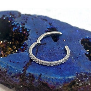 18 5/16 Titanium PAVE CZ Hinged Clicker Ring