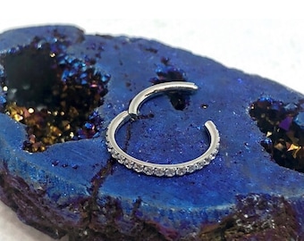 18 5/16 Titanium PAVE CZ Hinged Clicker Ring