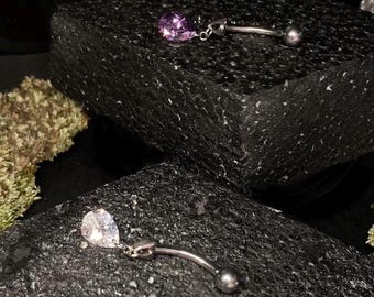 14 7/16 and 3/8 Over the Top Titanium Navel curved Barbell Teardrop Dangle