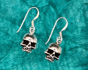 Sterling Silver Skull Dangle Earrings