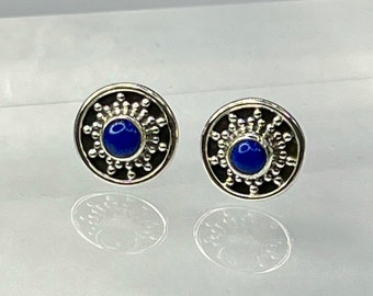 Sterling Silver Earrings with faux Lapis/ Cobalt Blue center.