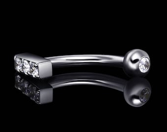 16 5/16 Titanium Internally Threaded curve barbell with CZ gems.