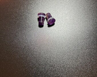 0 Gauge Amethyst Stone Plugs with O-Rings. Beautiful and Unique