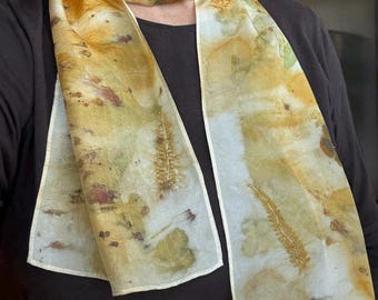 Hand-beaded Eco print Silk Scarf / Donation to Women's Shelter