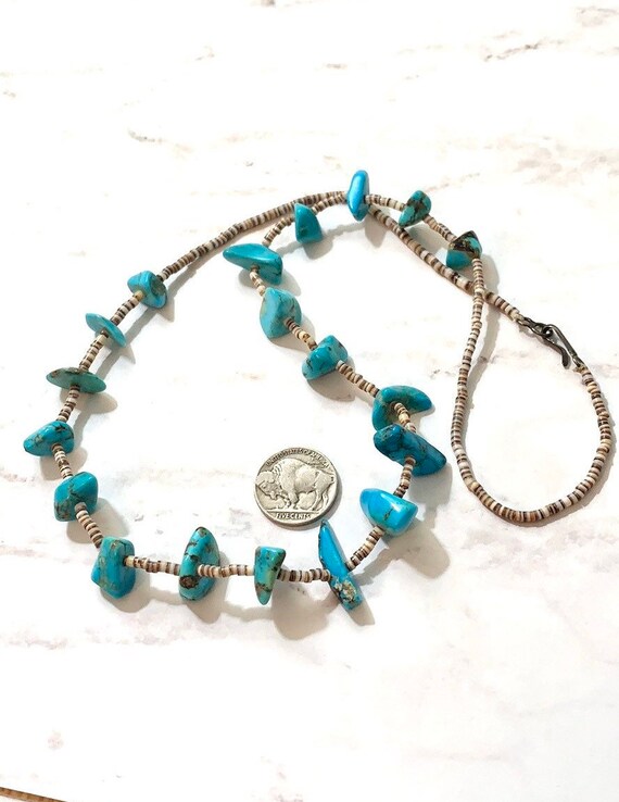 Vintage Kingman Mine Turquoise Silver Heishi Bead Necklace | Etsy