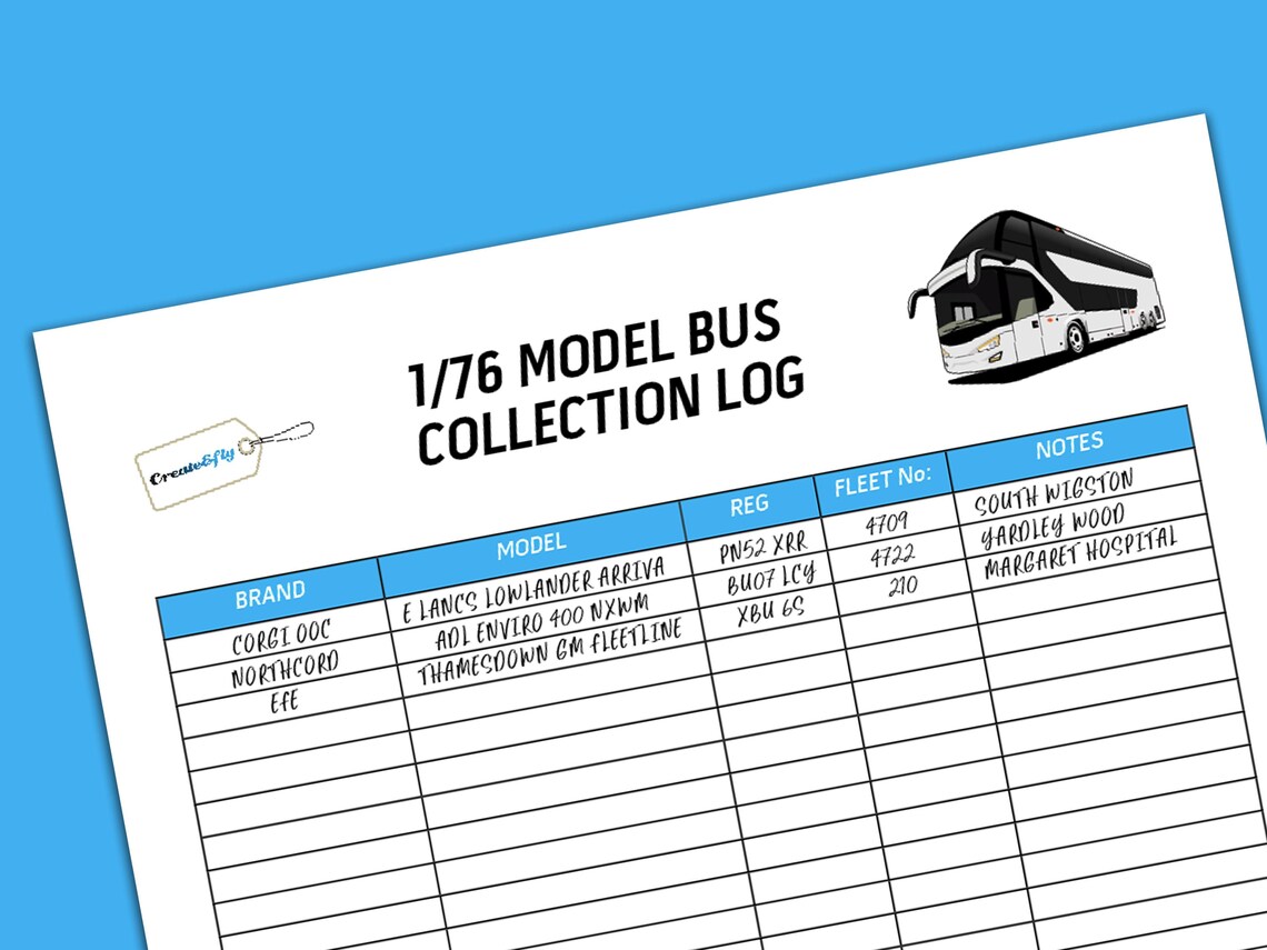 1/76 Scale Model Bus Collection Log Sheet (digital Download). Diecast ...
