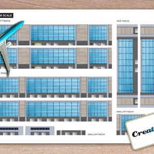 Model Airport Terminal Building Front Fascia Panels VERSION 2. 1/400 scale or 1/500 scale for Model Airport Layout Diorama. Model Aircraft.