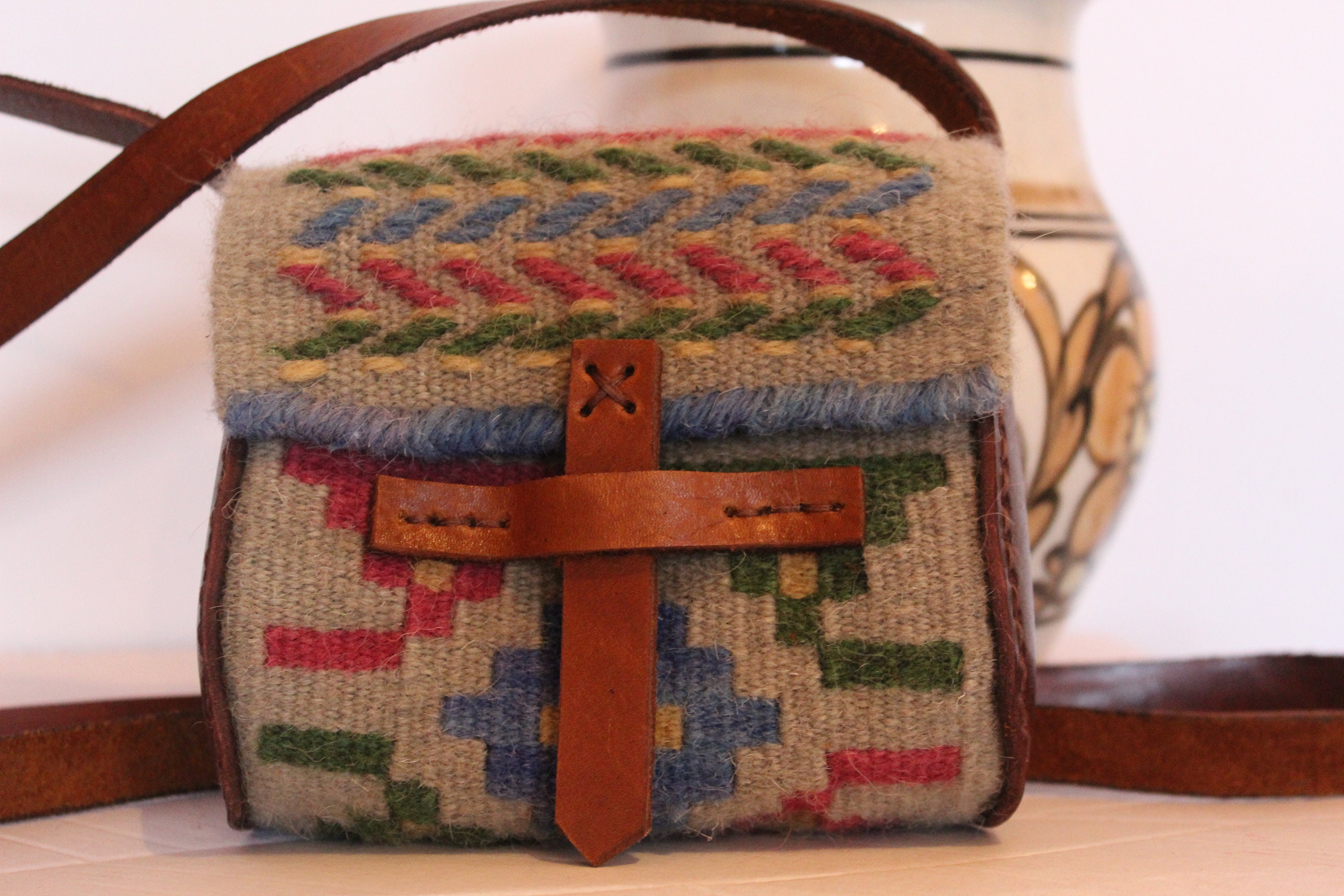 Tapestry and Leather Cute Shoulder Bag Colorful Woven Bag for All Ages