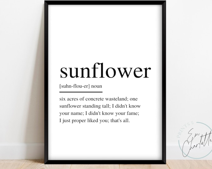 Sunflower Definition Print Courteeners Lyrics Print Music Etsy UK