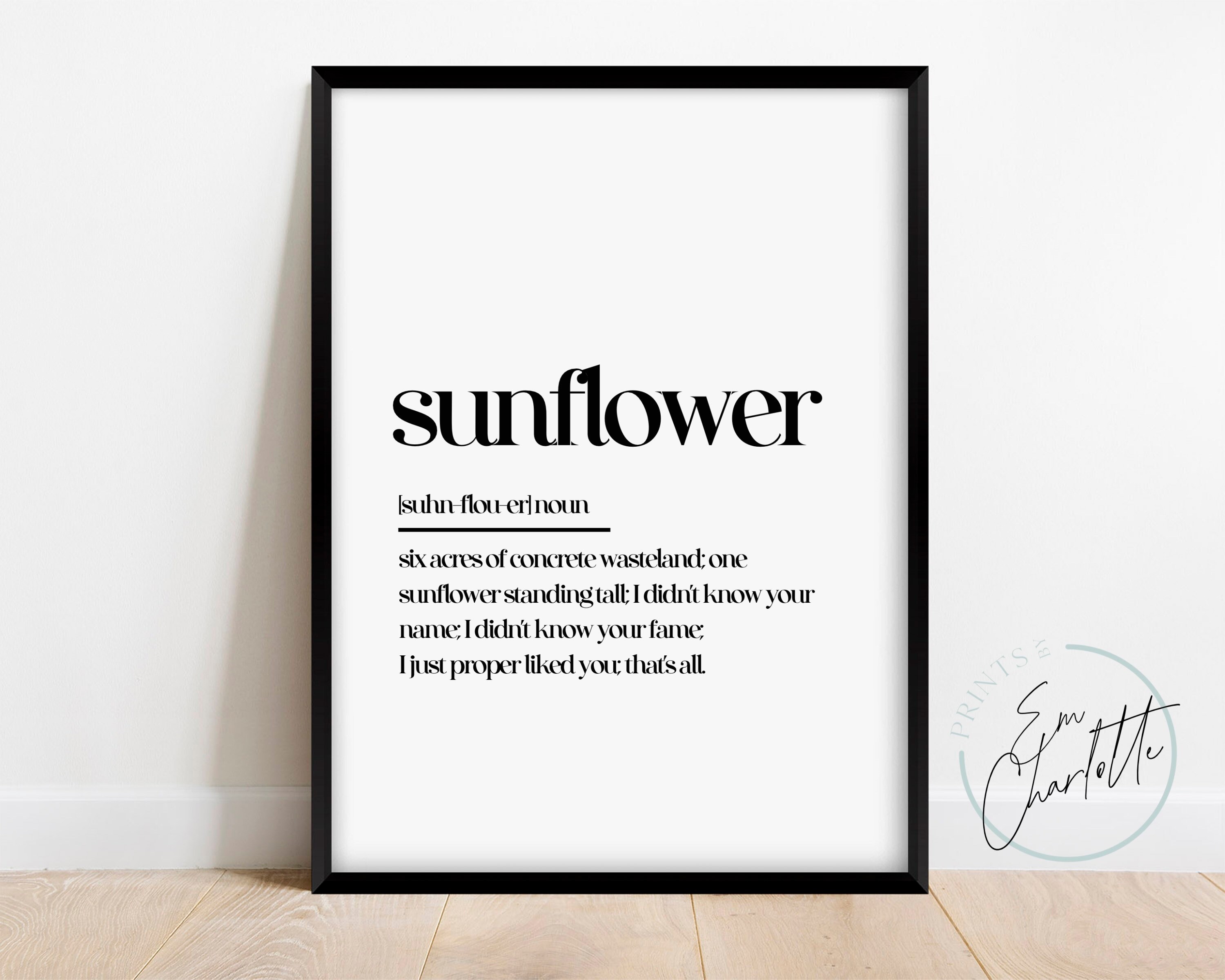Sunflower Definition print Courteeners lyrics print Music Etsy