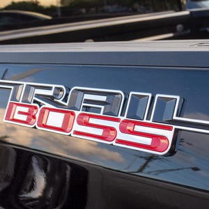 Custom 1/8&quot; Thick Trailboss Bedside Emblem Badge with Adhesive - 12&#39;&#39; x 1.8&#39;&#39; - ABS Plastic