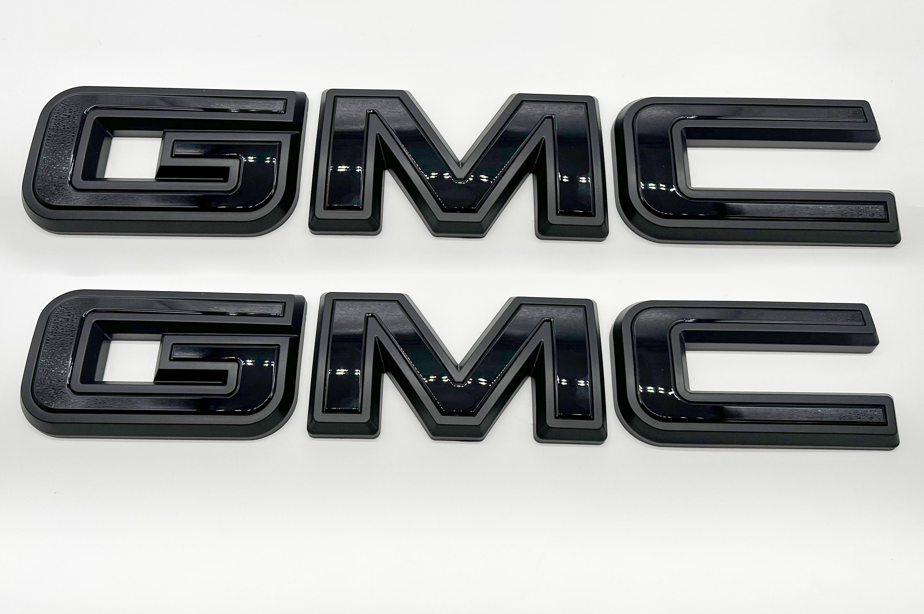 Front and Rear Gloss Black With Matte Black outline Emblem Overlay 2019-2025 GMC Sierra 1500 2500HD 3500HD