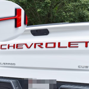 Red with Black outline Premium 3D Raised Coated Tailgate Letter Inserts Decals Fit With Chevrolet Silverado 2019-2024 Model