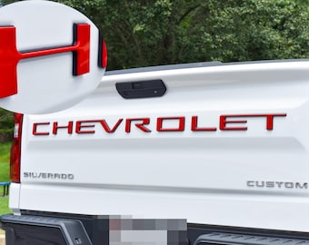 Red with Black outline Premium 3D Raised Coated Tailgate Letter Inserts Decals Fit With Chevrolet Silverado 2019-2026 Model