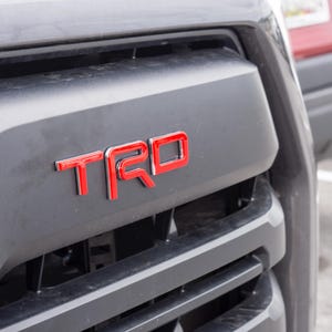 Red with Chrome Outline Fit 2022-2024 Toyota Tundra &quot;TRD&quot; FRONT Grill Decal Inlay Set