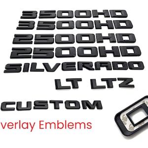 Black Silverado LT LTZ Custom Overlay Letters Emblem - Fits 2020-2025 Chevrolet Chevy Silverado 2500HD 3500HD