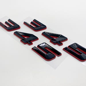 345 Fender Badges Black with Red Emblem Angry Aggressive Car Badge | 2 BADGES | 345 3D Fender Badges