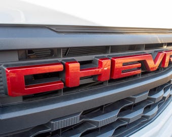 Cherry Red /Bright Red Tintcoat Overlay Letters Emblem for Front Grille Fits 2022-2026 Chevy Silverado Work Truck GF5 or Custom GF2
