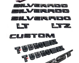 Black Silverado Turbomax LT LTZ RST Custom Overlay Letters Emblem - Fits 2019-2026 Chevrolet Chevy Silverado 1500