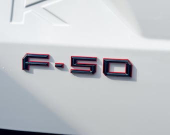 F-50 F-050 Tailgate Fender Emblem Decal for Ford Maverick 2021–2026 – 3D Dual Layer Letters Black Red