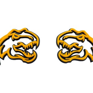 Yellow on Black Double Layer Dinosaur Fender Badges | Aggressive Raptor Design for F150, RAM 1500, and More | 2 Premium Badges