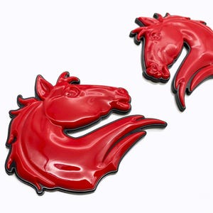 Red on Black Set of 2 Bronco Horse Emblems Badge Universal Fit for Tailgate & Fender - Compatible with Various Models