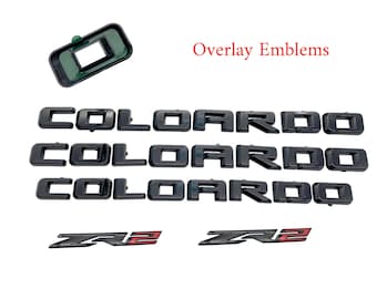 OVERLAY Gloss Black Red Emblems Letters Fits 2023 and up Fit Chevy Colorado ZR2 Fender & Tailgate Grill Gloss Black Badge Logo Emblem Truck