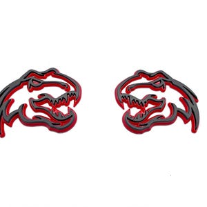 Black on Red Double Layer Dinosaur Fender Badges | Aggressive Raptor Design for F150, RAM 1500, and More | 2 Premium Badges