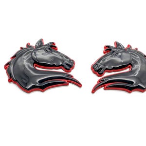 Black on Red Set of 2 Bronco Horse Emblems Badge Universal Fit for Tailgate & Fender - Compatible with Various Models