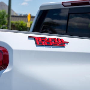 Red with Black outline Custom 1/8&quot; Thick Trailboss Bedside Emblem Badge with Adhesive - 12&#39;&#39; x 1.8&#39;&#39; - ABS Plastic