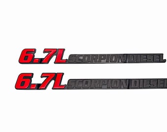 2PC Red Powerstroke Diesel 6.7 Scorpion Diesel Fender Badges – 3D