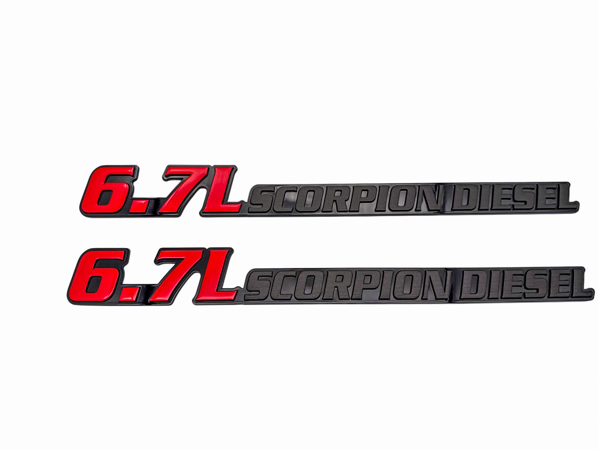 2PC Red Powerstroke Diesel 6.7 Scorpion Diesel Fender Badges – 3D