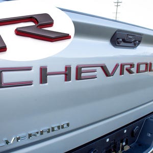 Gray with Red outline Premium 3D Raised Coated Tailgate Letter Inserts Decals Fit With Chevrolet Silverado 2019-2024 Model