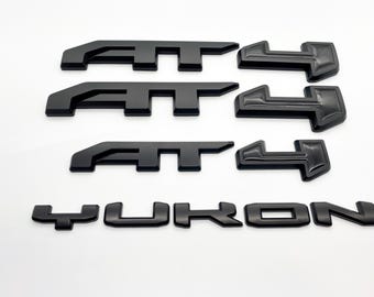 Black & White Emblem Overlay Kit For 2021-2023 GMC Yukon / Yukon XL - Front & Rear - Gloss Finish