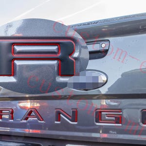 Black on Red outline Raised Tailgate Insert Letters Tailgate Letters Insert Plastic ABS Badge Fits 2019-2023 Ford Ranger Tailgate
