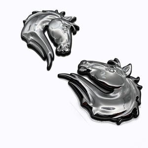 Chrome on Black Set of 2 Bronco Horse Emblems Badge Universal Fit for Tailgate & Fender - Compatible with Various Models