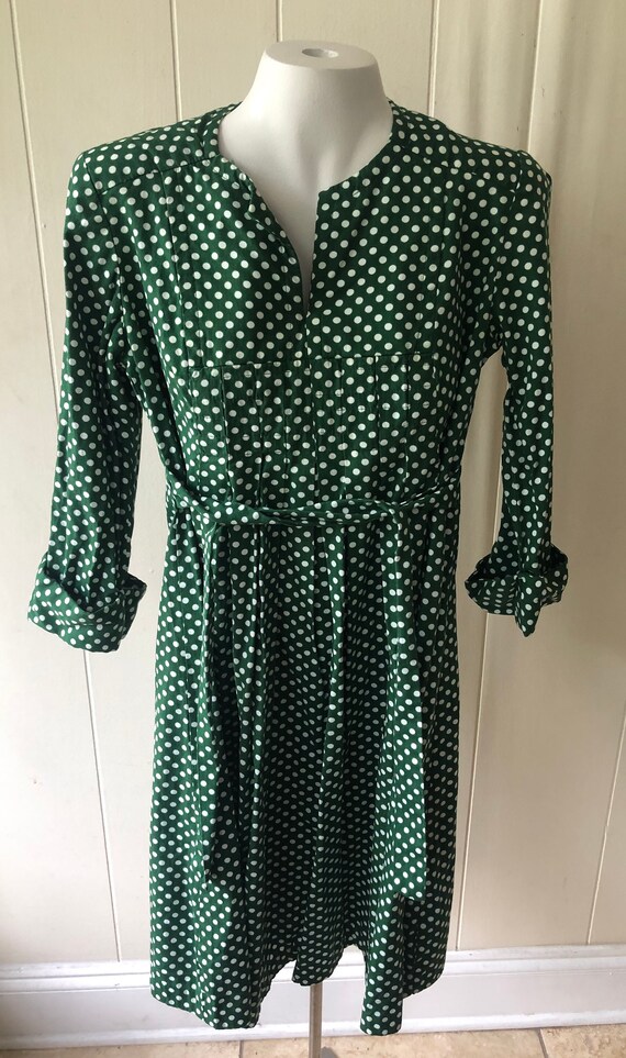 Vintage Polka Dot Green Dress 1970s