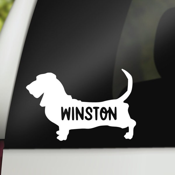 Basset Hound Name Decal, Basset Hound Name Sticker, Custom Dog Decal, Vinyl Decal, Laptop Sticker, Car Decal, Water Bottle Decal