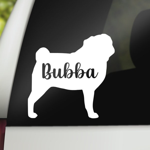 Pug Name Decal, Pug Decal, Pug Sticker, Pug Car Decal, Pug Vinyl Decal, Pug Mom Decal, Custom Pug Name Sticker, Pug Tumbler Laptop Sticker