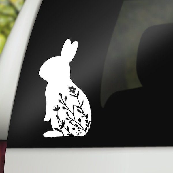 Floral Rabbit Decal, Floral Rabbit Sticker, Floral Animal Decal, Floral Farm Animal Decal, Rabbit Car Decal, Rabbit Vinyl Decal, Bunny Decal