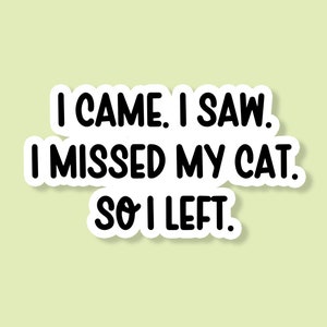 I Came I Saw I Missed My Cat So I Left Sticker, Cat Sticker, Funny Cat Sticker, Cat Mom, Laptop Sticker, Water Bottle Sticker
