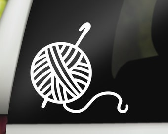 Yarn Decal, Ball Of Yarn And Needle Decal, Crochet Decal, Knitting Decal, Vinyl Decal, Car Decal, Laptop Decal, Crafting Decal
