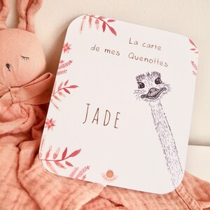Carte à quenottes, Carte dents bébé, Carte Artisanale, Animaux, Autruche, Fait main, Souvenir, Cadeau