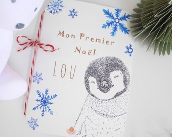 Carte mon premier Noël, Carte mon joli Noël, Carte Noël, Fait main, Carte Artisanale, Animaux, Pingouin, souvenir, Cadeau