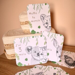 Cartes étapes jungle , Cartes étapes bébé , Carte naissance , Carte fait main , Carte bébé , Baby shower, Animaux