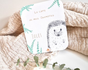 Carte à quenottes, Carte dents bébé, Carte artisanale, Animaux, Hérisson, Souvenir, Cadeau, Noël