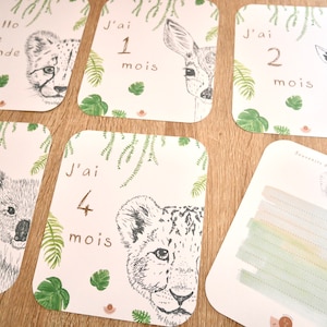 Cartes étapes jungle , Cartes étapes bébé , Carte naissance , Carte fait main , Carte bébé , Baby shower, Animaux