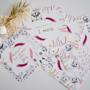 Cartes étapes fille , Cartes étapes bébé , Carte naissance , Carte fait main , Carte bébé , Baby shower, Animaux, Rose Violet