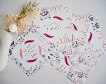 Cartes étapes fille , Cartes étapes bébé , Carte naissance , Carte fait main , Carte bébé , Baby shower, Animaux, Rose Violet